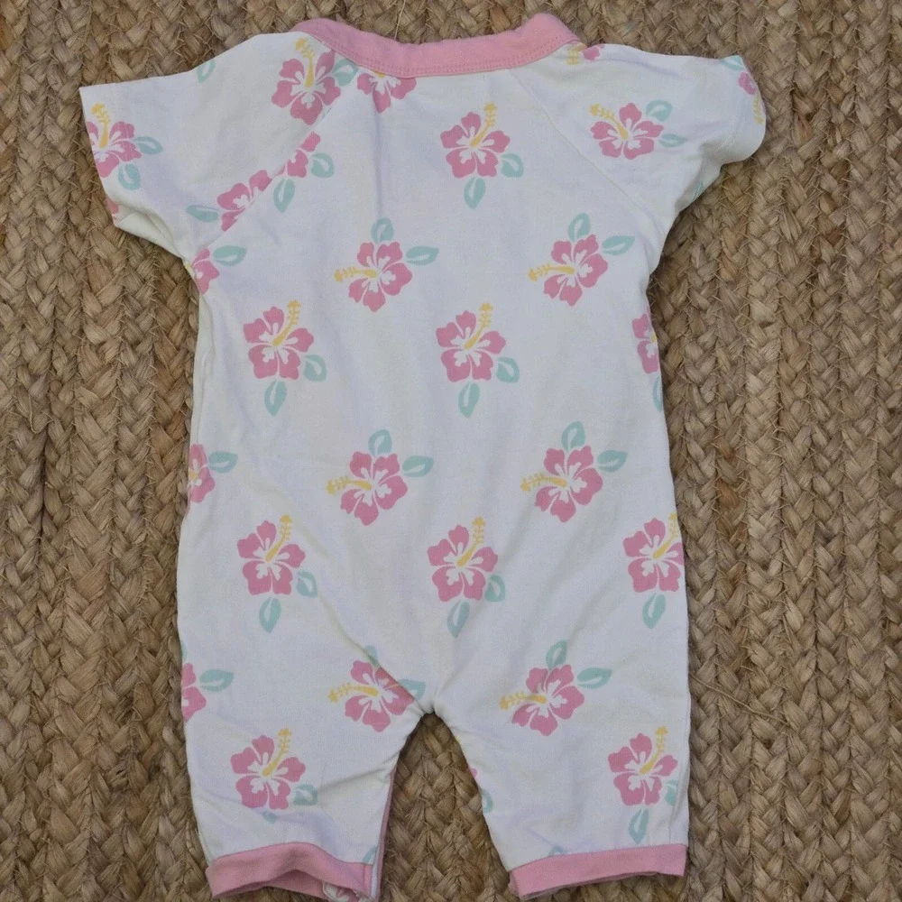 Monica & Andy Baby Girl Floral Kimono Romper – Pink Hibiscus Print with Side Tie
